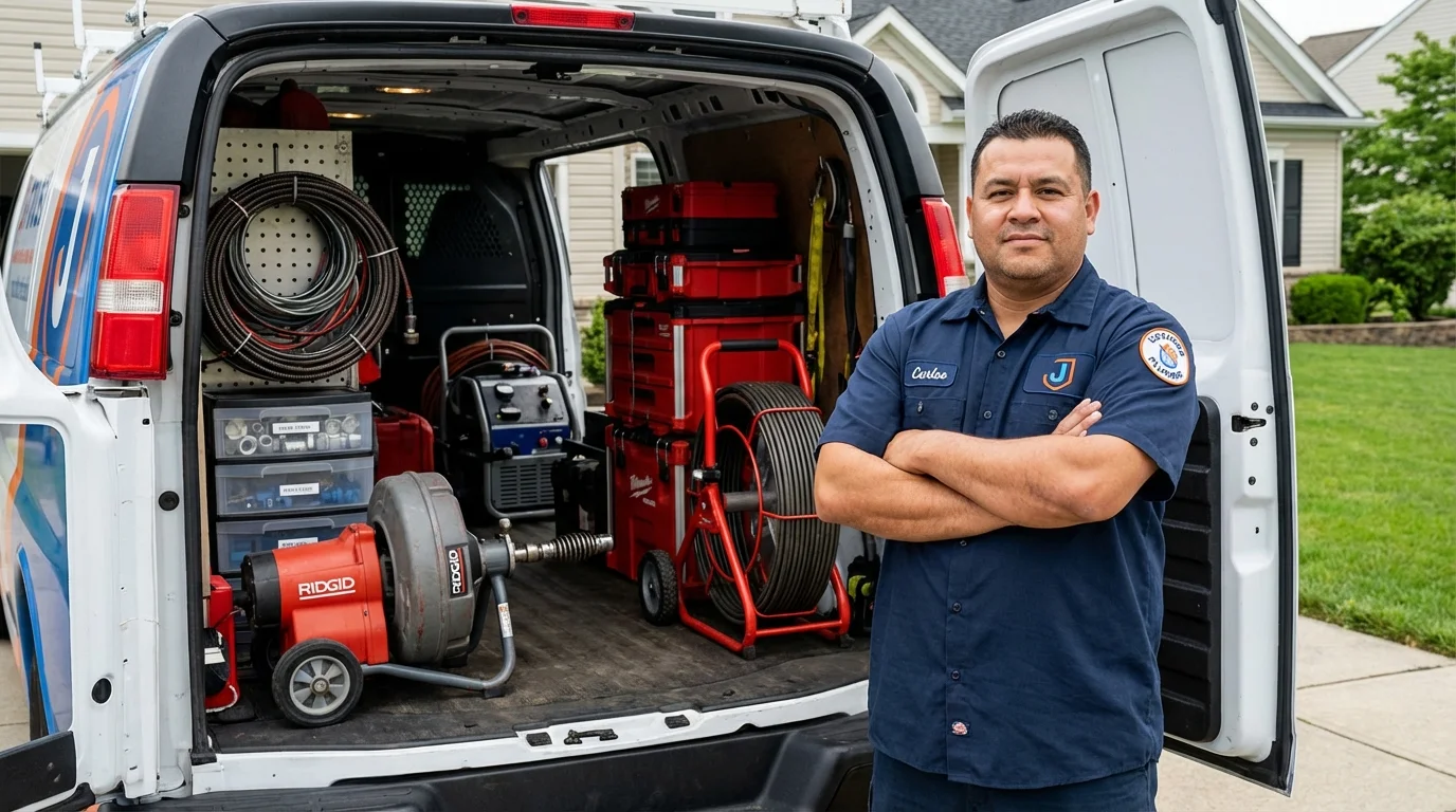 Professional drain cleaning equipment and Johns Plumbing LLC plumber in Springboro