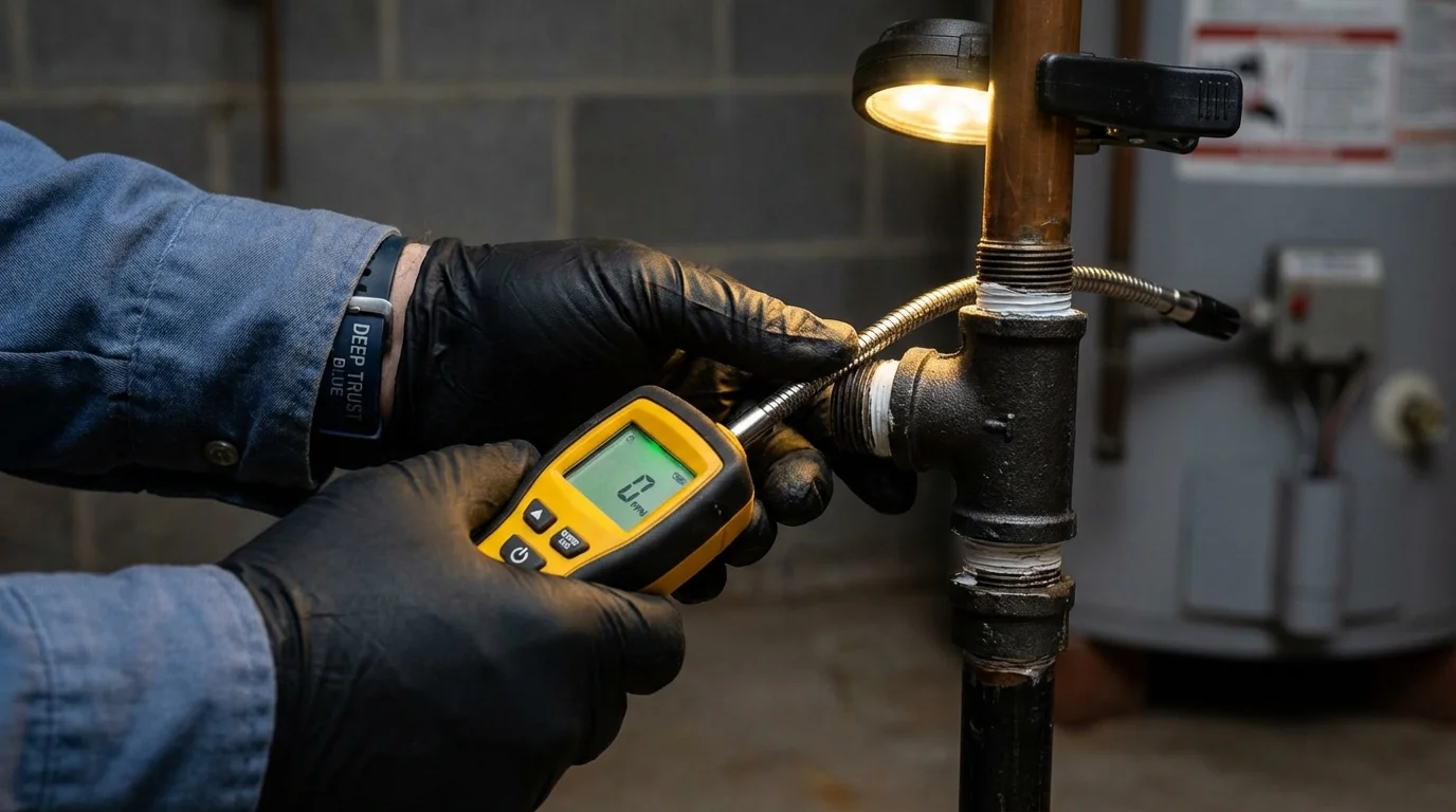 Gas leak detection with electronic sniffer by Johns Plumbing LLC in Springboro