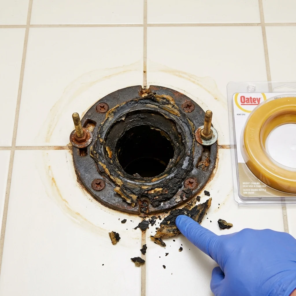 Failed wax ring showing water seepage at the base of a toilet in a Springboro, OH home